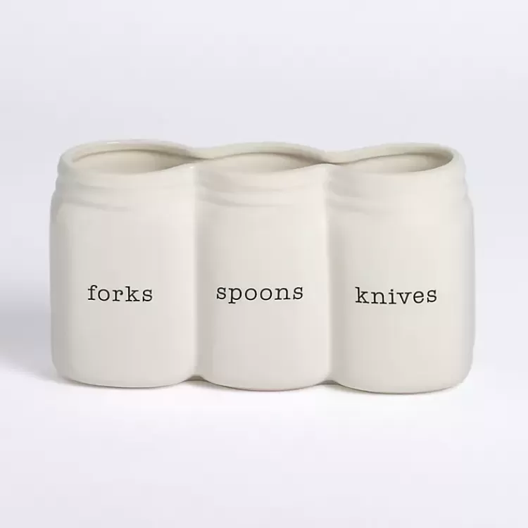 Ceramic 3-Section Mason Jar Utensil Holder>Kirklands Home Flash Sale