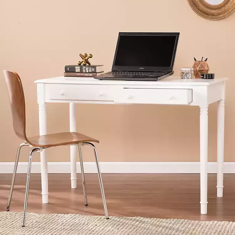 white_classic_drawer_wood_desk_2.webp Classic 2-Drawer Wood Desk>Kirklands Home Online