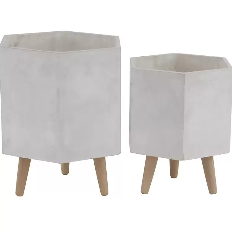 Clay and Wood Hexagon Planters, Set of 2>Kirklands Home Discount