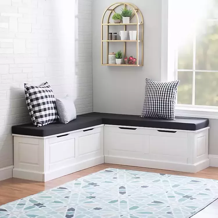 White Corner Bench with Black Cushions>Kirklands Home Best