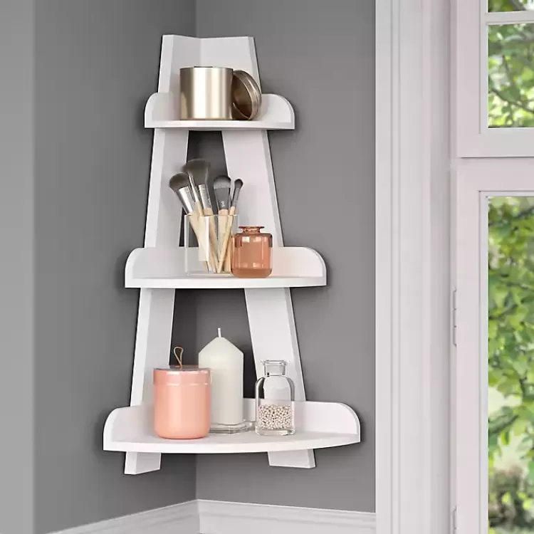 white_corner_ladder_shelf_2.webp White Corner Ladder Shelf>Kirklands Home Outlet