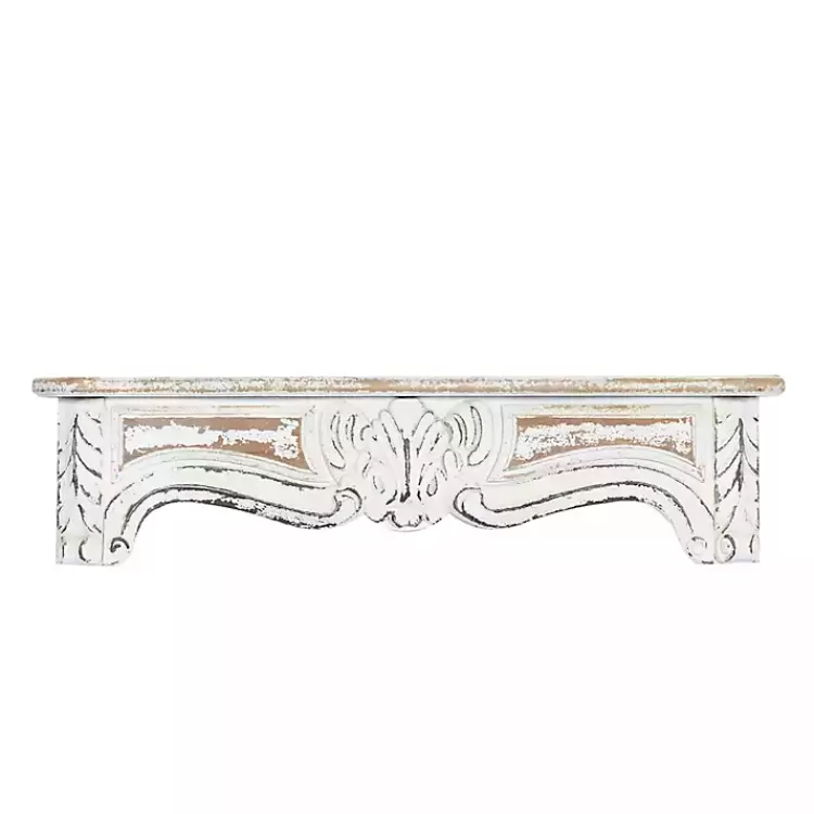 White Distressed Carved Wood Acanthus Wall Shelf>Kirklands Home Discount