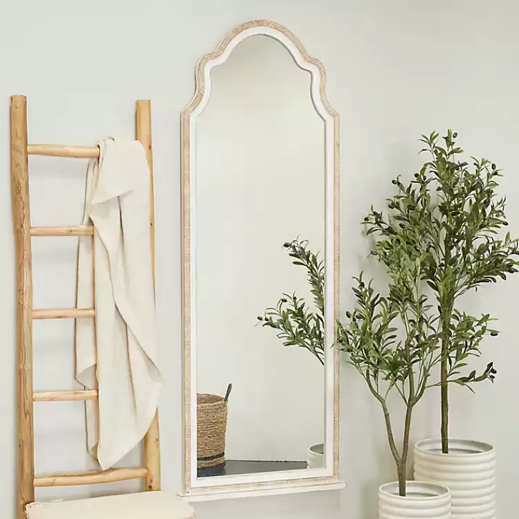 White Distressed Wood Arched Wall Mirror>Kirklands Home Online