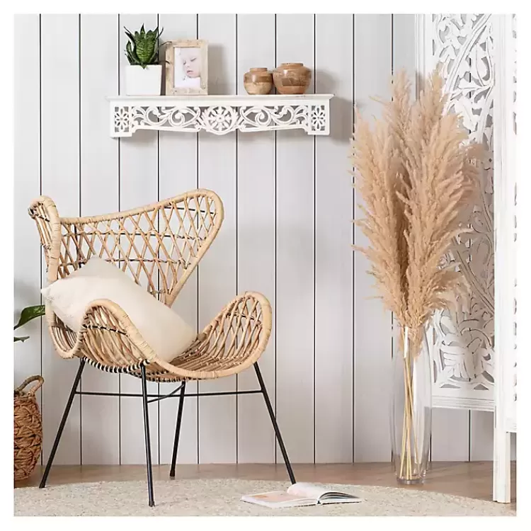 White Distressed Wood Carved Floral Shelf>Kirklands Home Outlet