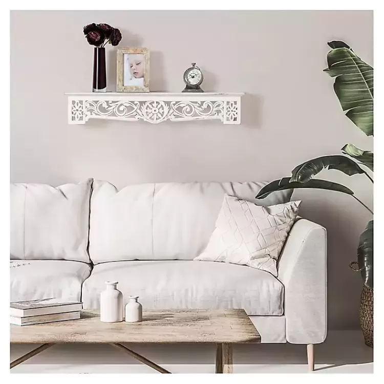 white_distressed_wood_carved_floral_shelf_2.webp White Distressed Wood Carved Floral Shelf>Kirklands Home Outlet