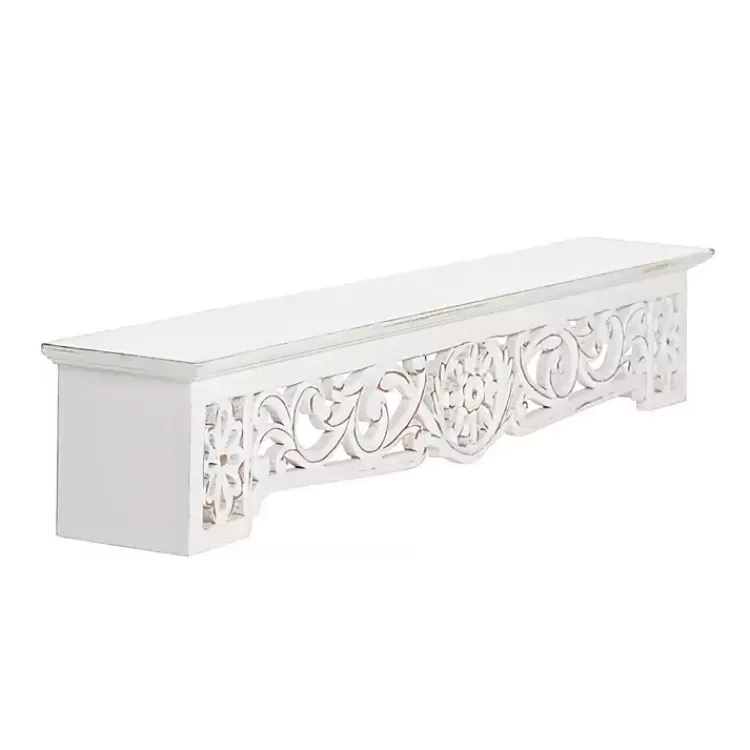 white_distressed_wood_carved_floral_shelf_3.webp White Distressed Wood Carved Floral Shelf>Kirklands Home Outlet
