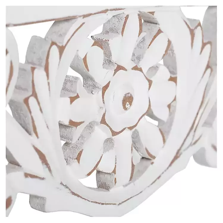 white_distressed_wood_carved_floral_shelf_4.webp White Distressed Wood Carved Floral Shelf>Kirklands Home Outlet