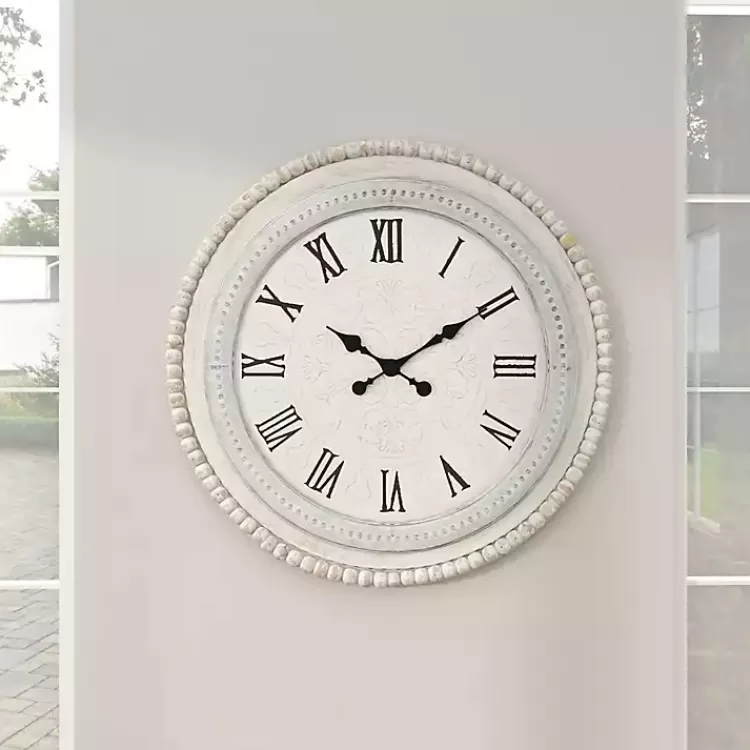 white_distressed_wood_round_beaded_wall_clock_10.webp White Distressed Wood Round Beaded Wall Clock>Kirklands Home Sale