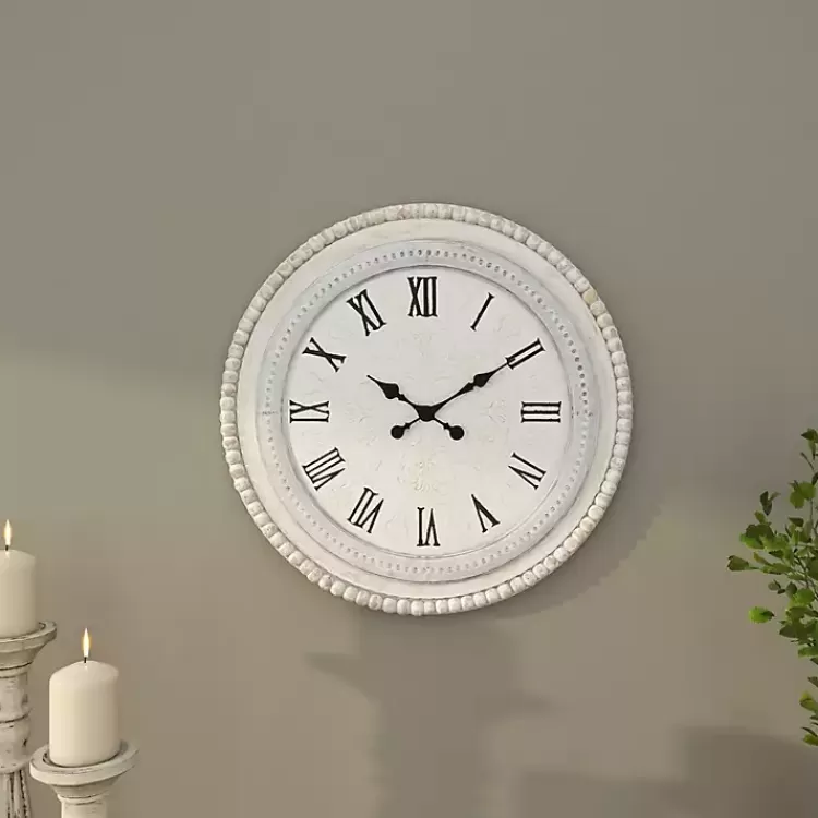 white_distressed_wood_round_beaded_wall_clock_7.webp White Distressed Wood Round Beaded Wall Clock>Kirklands Home Sale