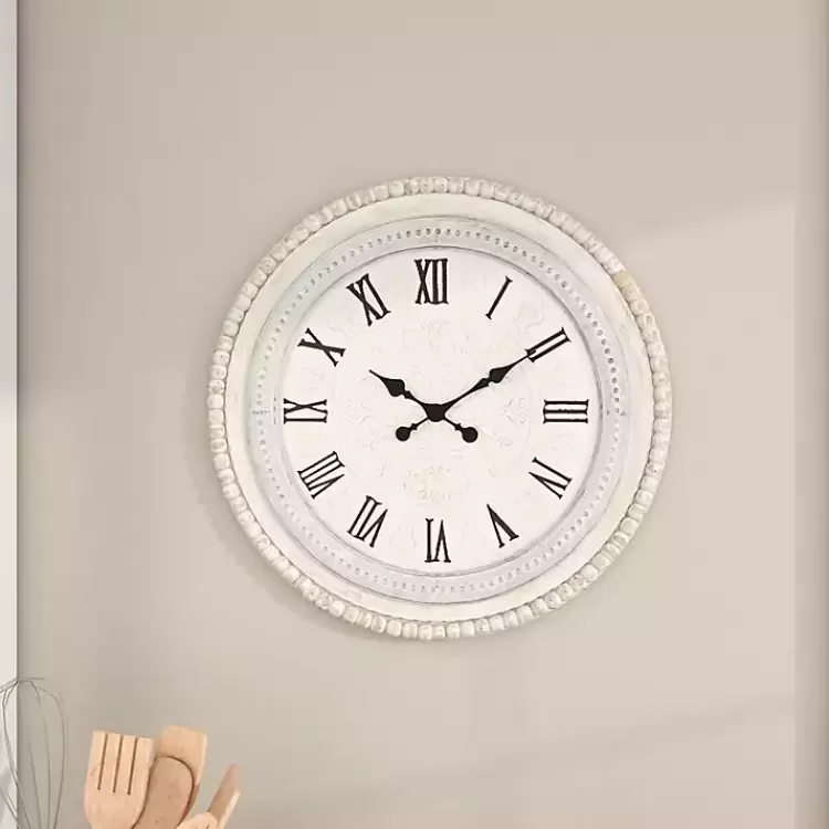 white_distressed_wood_round_beaded_wall_clock_9.webp White Distressed Wood Round Beaded Wall Clock>Kirklands Home Sale