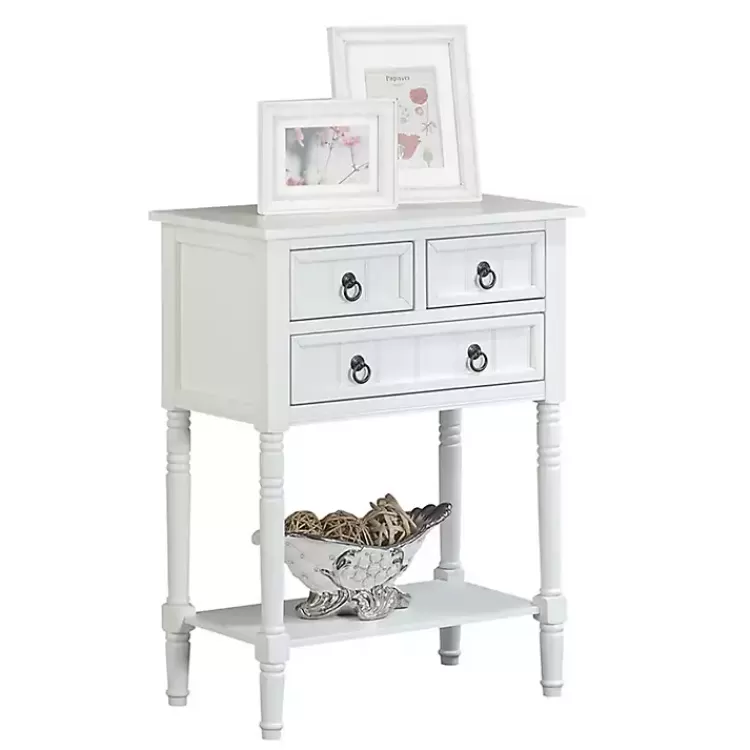 white_drawer_turned_legs_accent_table_2.webp 3-Drawer Turned Legs Accent Table>Kirklands Home Best Sale