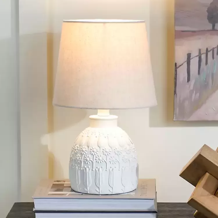 White Embossed Flowers Table Lamp>Kirklands Home Best