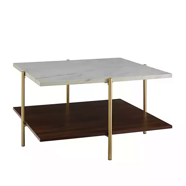 White Faux Marble and Brown Wood Coffee Table>Kirklands Home Cheap