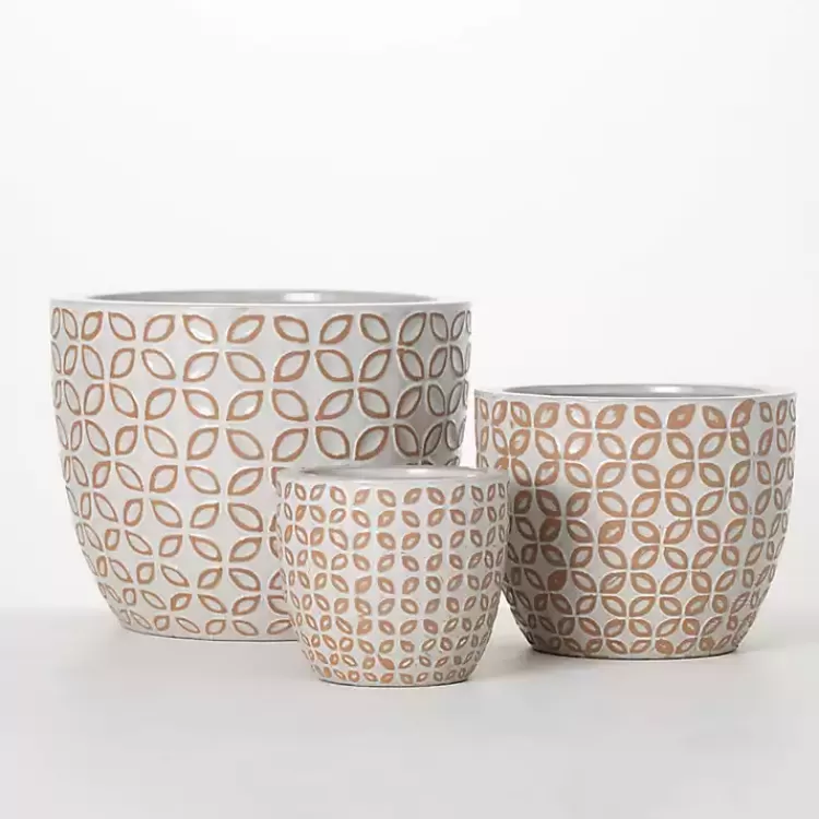 White Geometric Clay Planters, Set of 3>Kirklands Home Cheap