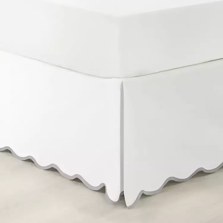 White Gray Scalloped Coastal Queen Bed Skirt>Kirklands Home Online