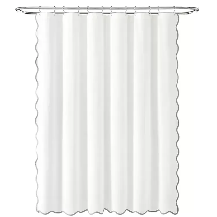 White Gray Scalloped Coastal Shower Curtain>Kirklands Home Flash Sale