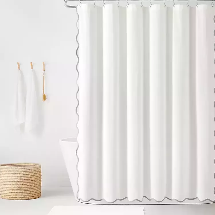 White Gray Scalloped Coastal Shower Curtain>Kirklands Home Flash Sale