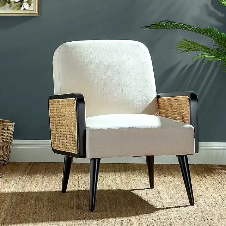 White Linen and Rattan Accent Chair>Kirklands Home New