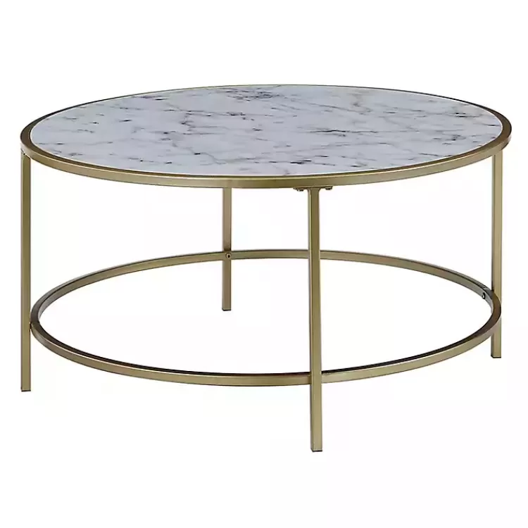 White Marble & Metal Round Coffee Table>Kirklands Home Online