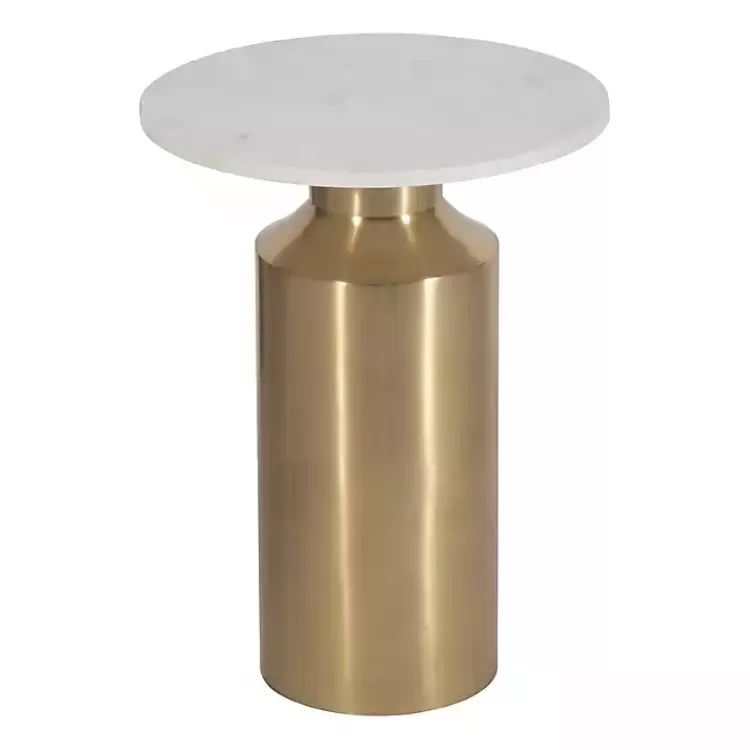 white_marble_and_gold_cylinder_accent_table_2.webp Marble and Gold Cylinder Accent Table>Kirklands Home Hot