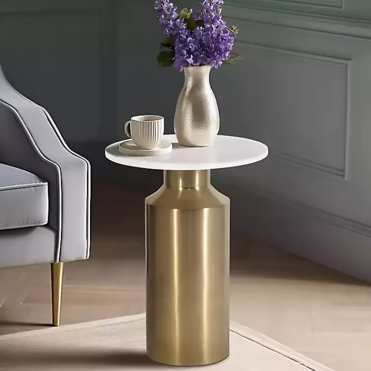 white_marble_and_gold_cylinder_accent_table_6.webp Marble and Gold Cylinder Accent Table>Kirklands Home Hot