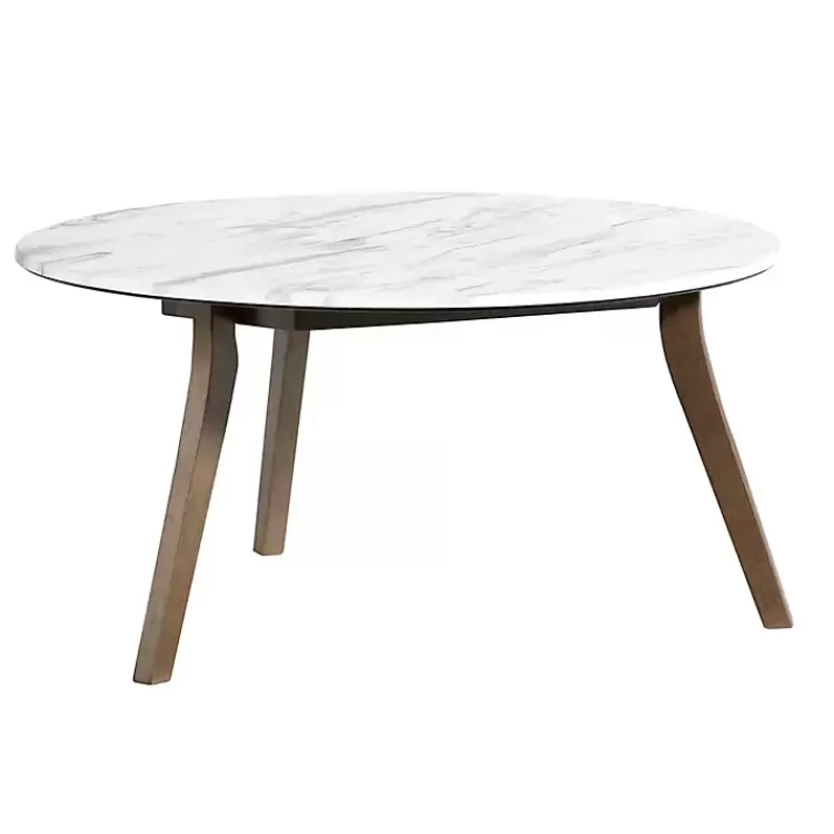 White Marble and Wood Round Coffee Table>Kirklands Home Cheap