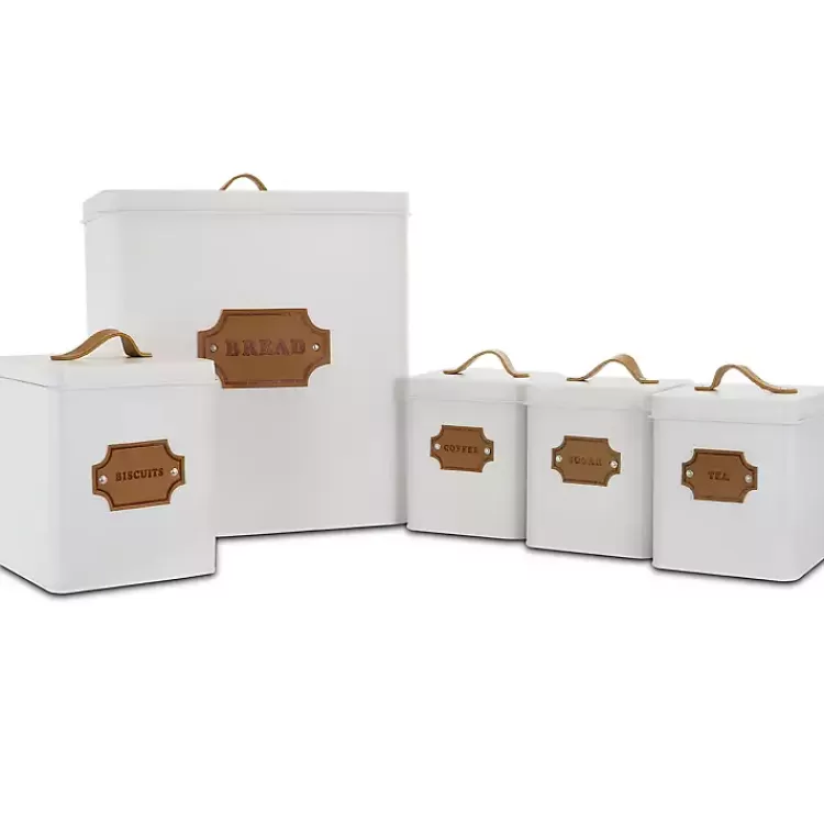 Metal Square Label Badge Canisters, Set of 5>Kirklands Home Cheap