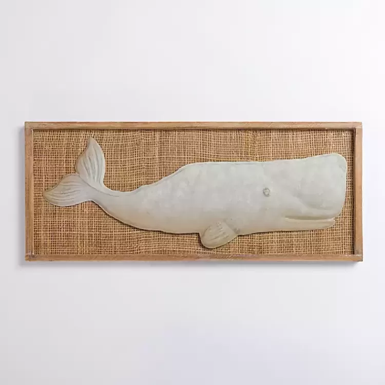 White Metal Whale Rattan Wall Plaque>Kirklands Home Cheap