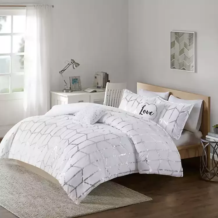 White Metallic 5-pc. California King Comforter Set>Kirklands Home Fashion