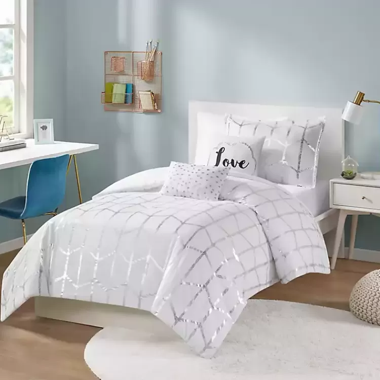 White Metallic 4-pc. Twin/Twin XL Comforter Set>Kirklands Home Clearance