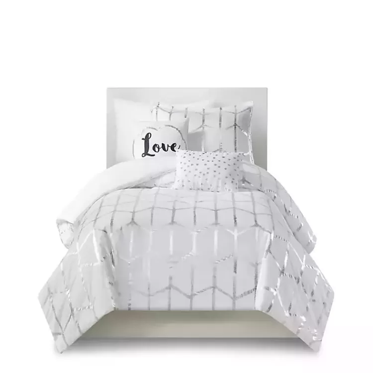White Metallic 4-pc. Twin/Twin XL Comforter Set>Kirklands Home Clearance
