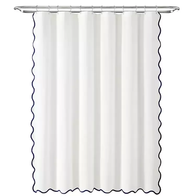 White Navy Scalloped Coastal Shower Curtain>Kirklands Home Flash Sale