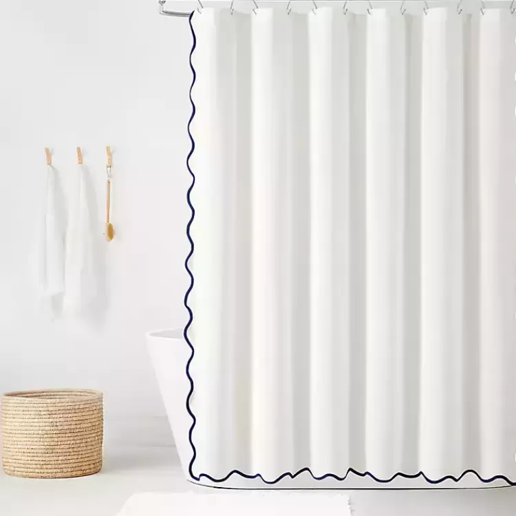 White Navy Scalloped Coastal Shower Curtain>Kirklands Home Flash Sale