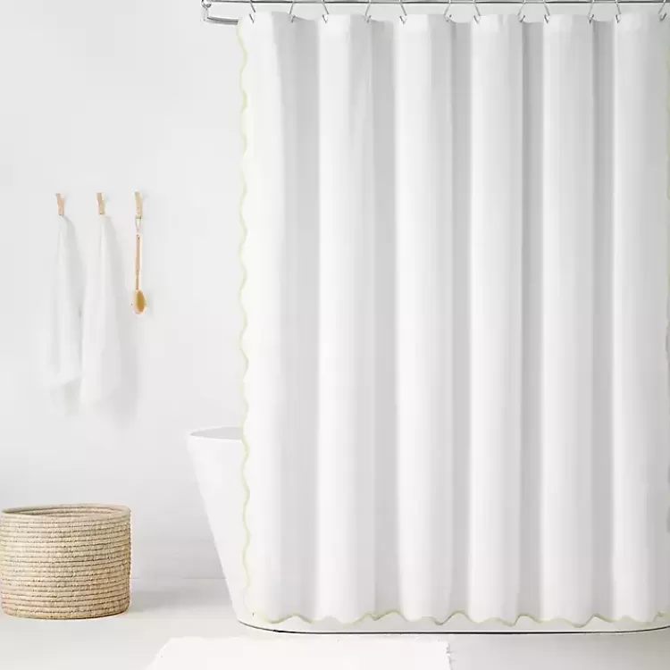 White Neutral Scalloped Coastal Shower Curtain>Kirklands Home Store