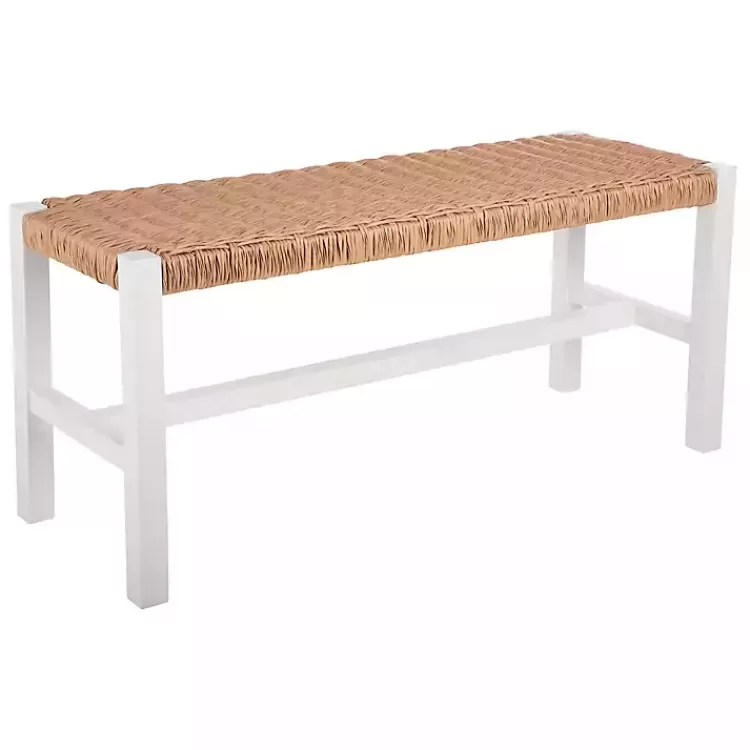 White Newport Wood and Rattan Bench>Kirklands Home Fashion
