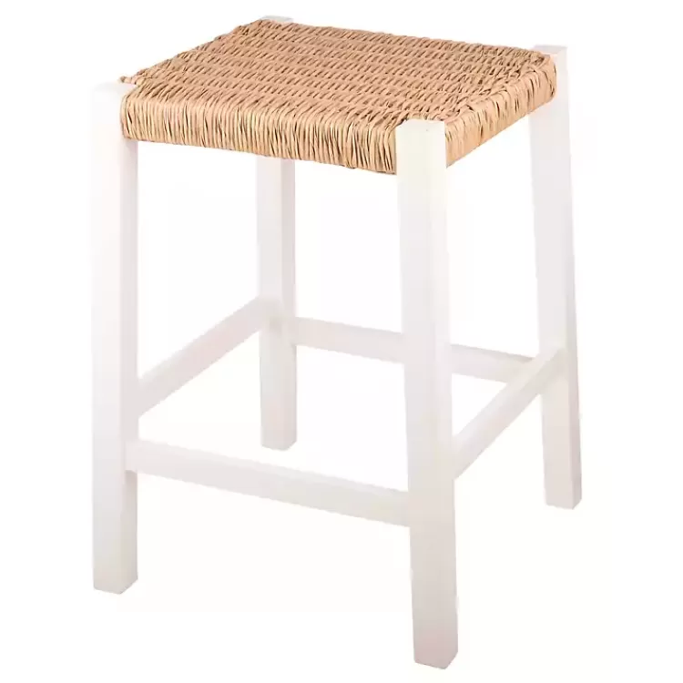 White Newport Wood and Rattan Counter Stool>Kirklands Home Best