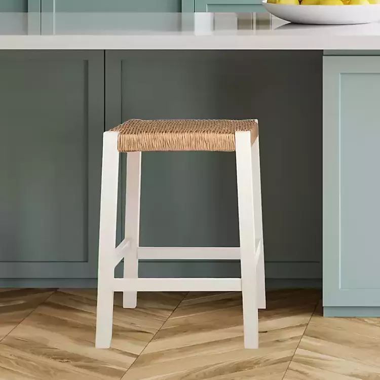 White Newport Wood and Rattan Counter Stool>Kirklands Home Best