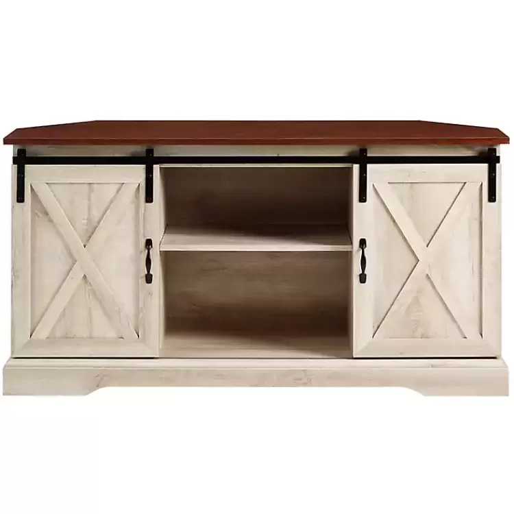 White Oak Sliding Barn Doors Corner TV Stand>Kirklands Home Online