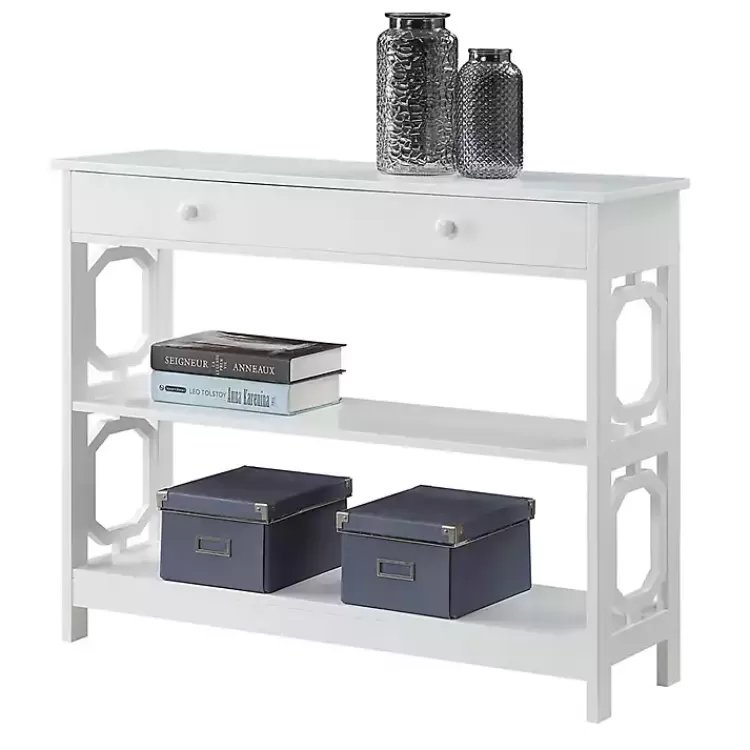 white_octagon_shelf_console_table_2.webp Octagon 2-Shelf Console Table>Kirklands Home Shop