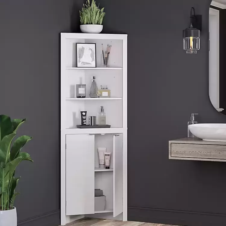 white_open_shelf_corner_cabinet_2.webp Open Shelf Corner Cabinet>Kirklands Home Shop