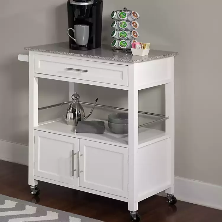 White Parker Granite Top Rolling Kitchen Cart>Kirklands Home Best