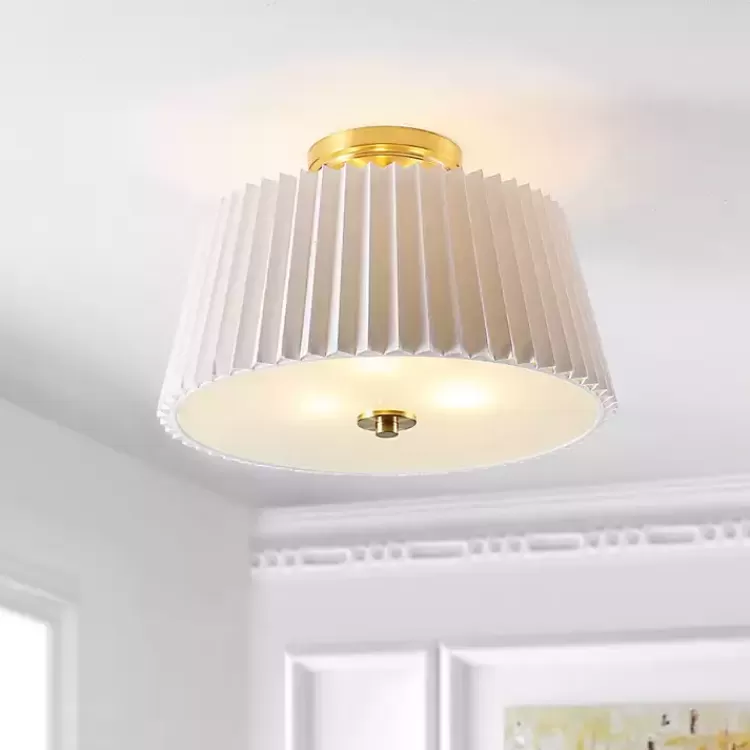 White Pleated Shade Flush Mount Light>Kirklands Home Clearance
