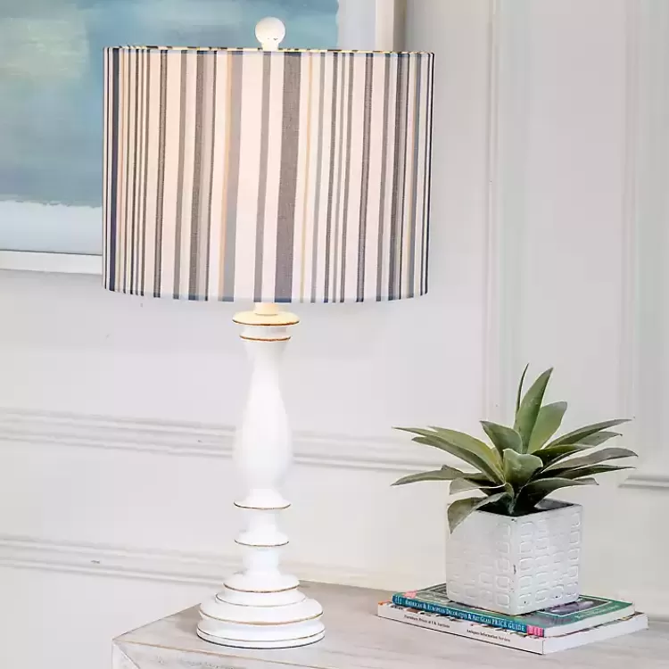 White Resin Table Lamp with Blue Stripe Shade>Kirklands Home Cheap