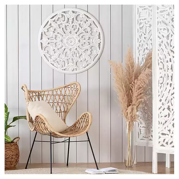 white_round_medallion_wood_plaque_2.webp Round Medallion Wood Plaque>Kirklands Home Fashion