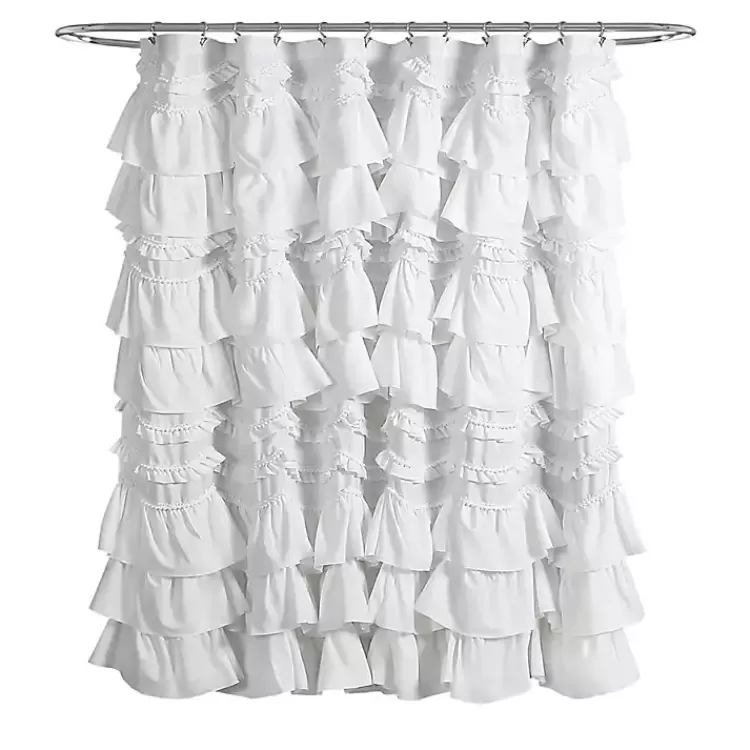 Ruffle and Pom Pom Trim Shower Curtain>Kirklands Home Shop