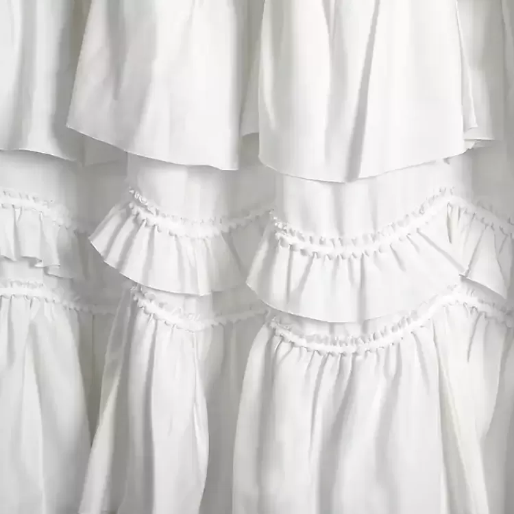 white_ruffle_and_pom_pom_trim_shower_curtain_2.webp Ruffle and Pom Pom Trim Shower Curtain>Kirklands Home Shop
