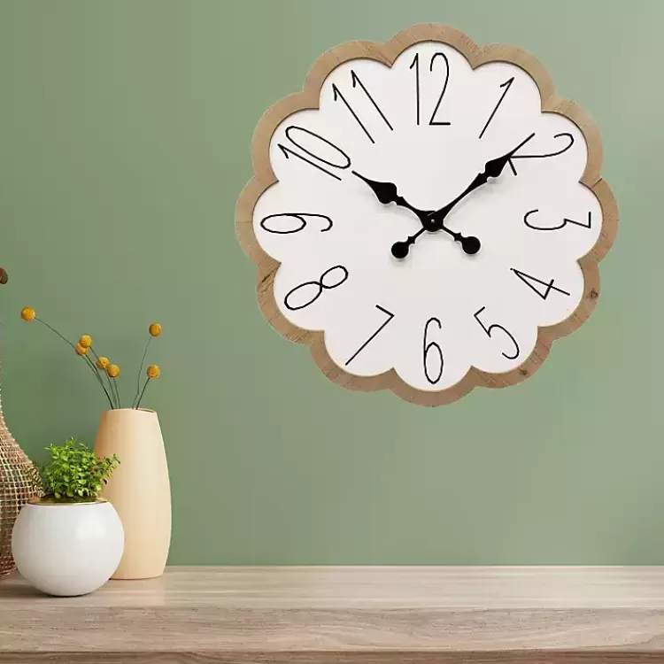 White Scalloped Wood Wall Clock>Kirklands Home Best Sale