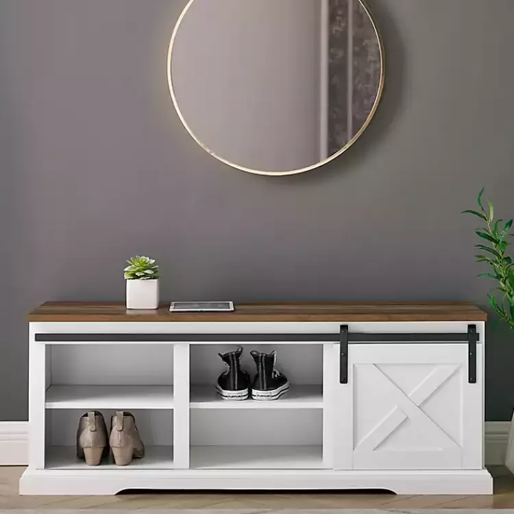 white_sliding_barn_door_bench_2.webp Sliding Barn Door Bench>Kirklands Home Outlet