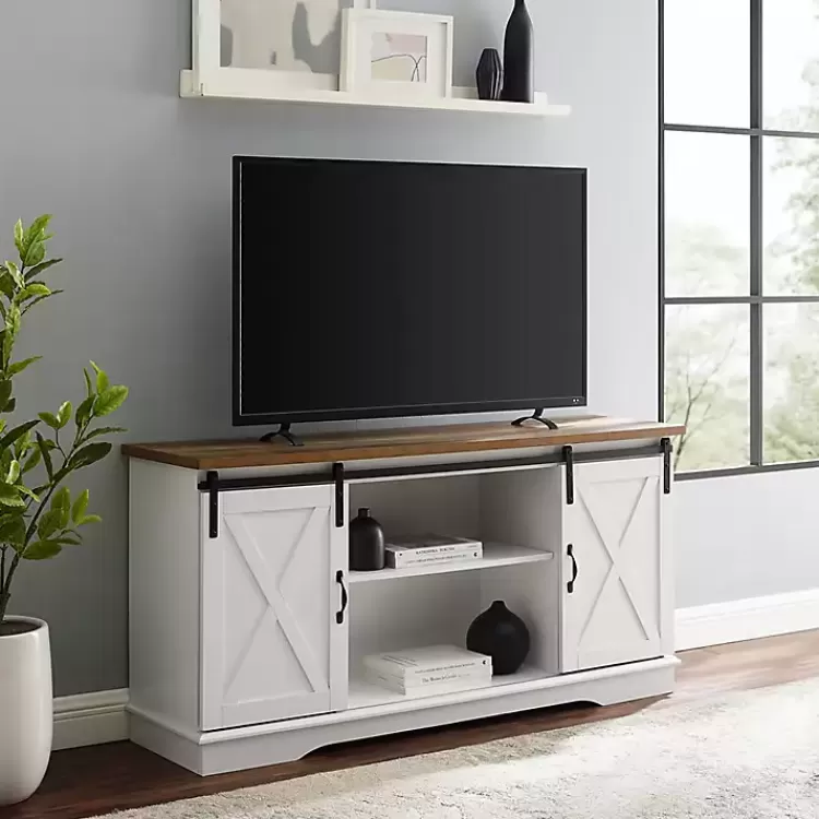 Sliding Door Rustic Oak Top TV Stand>Kirklands Home Best Sale