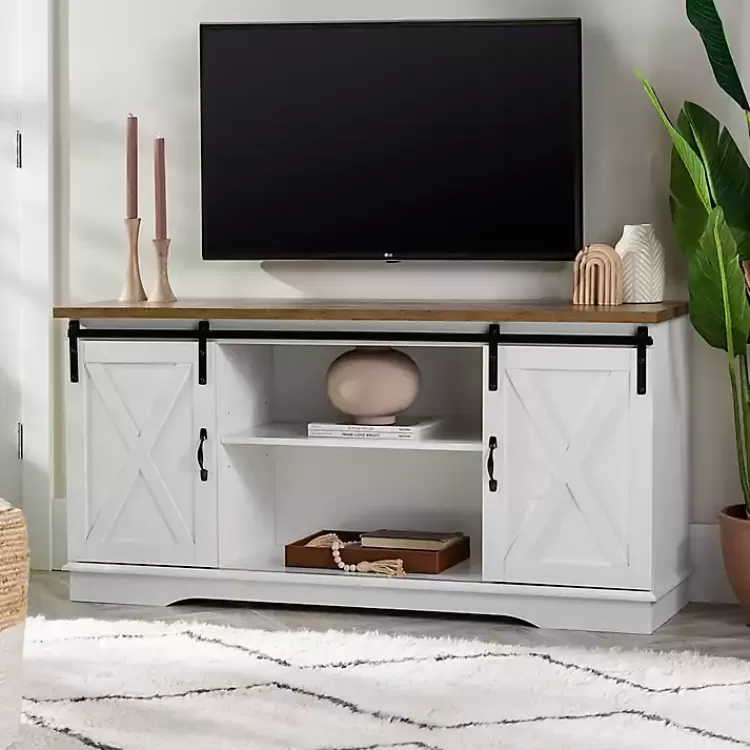 Sliding Door Rustic Oak Top TV Stand>Kirklands Home Best Sale
